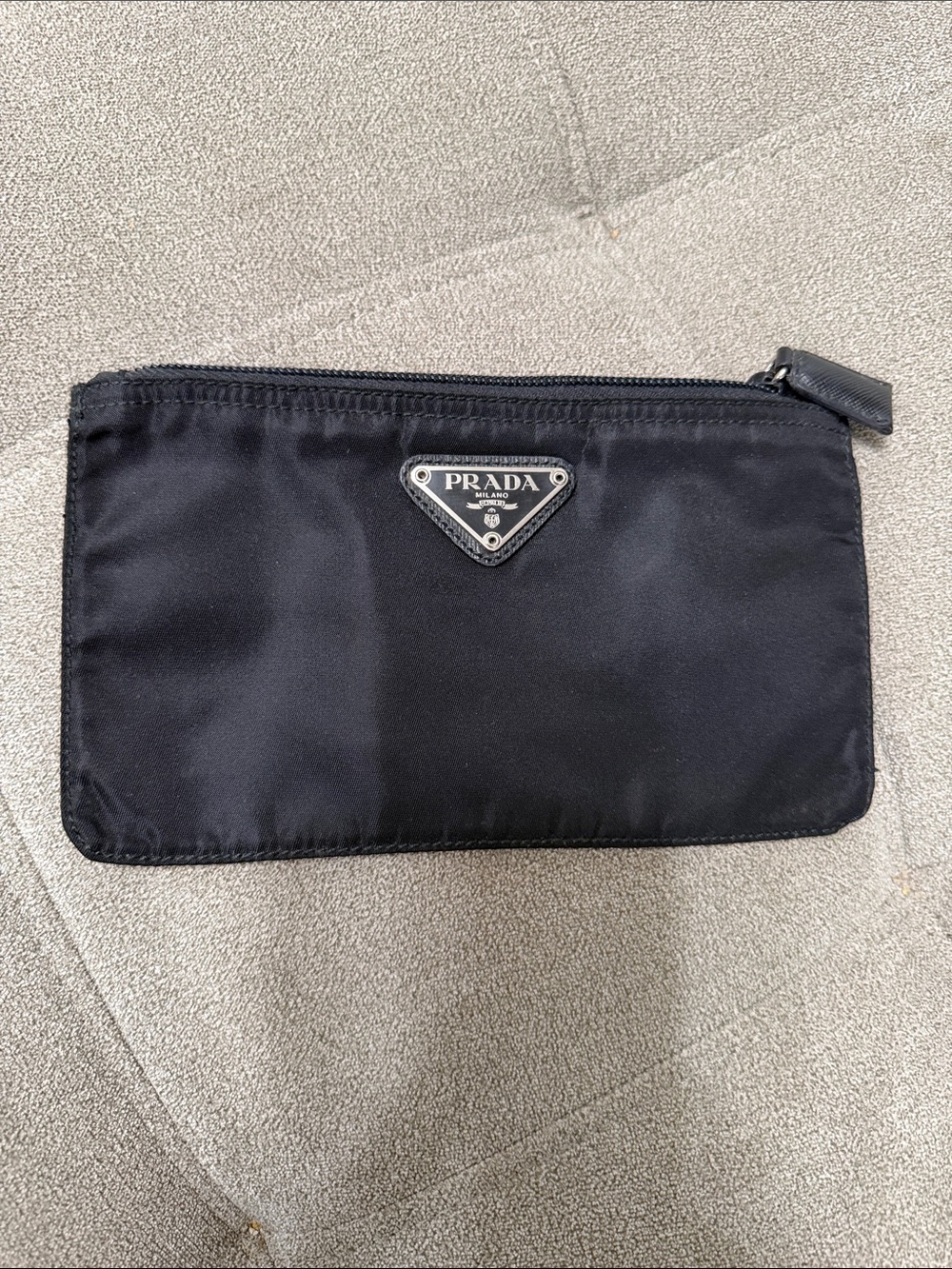 Prada Black Nylon Zip Pouch with Triangle Logo